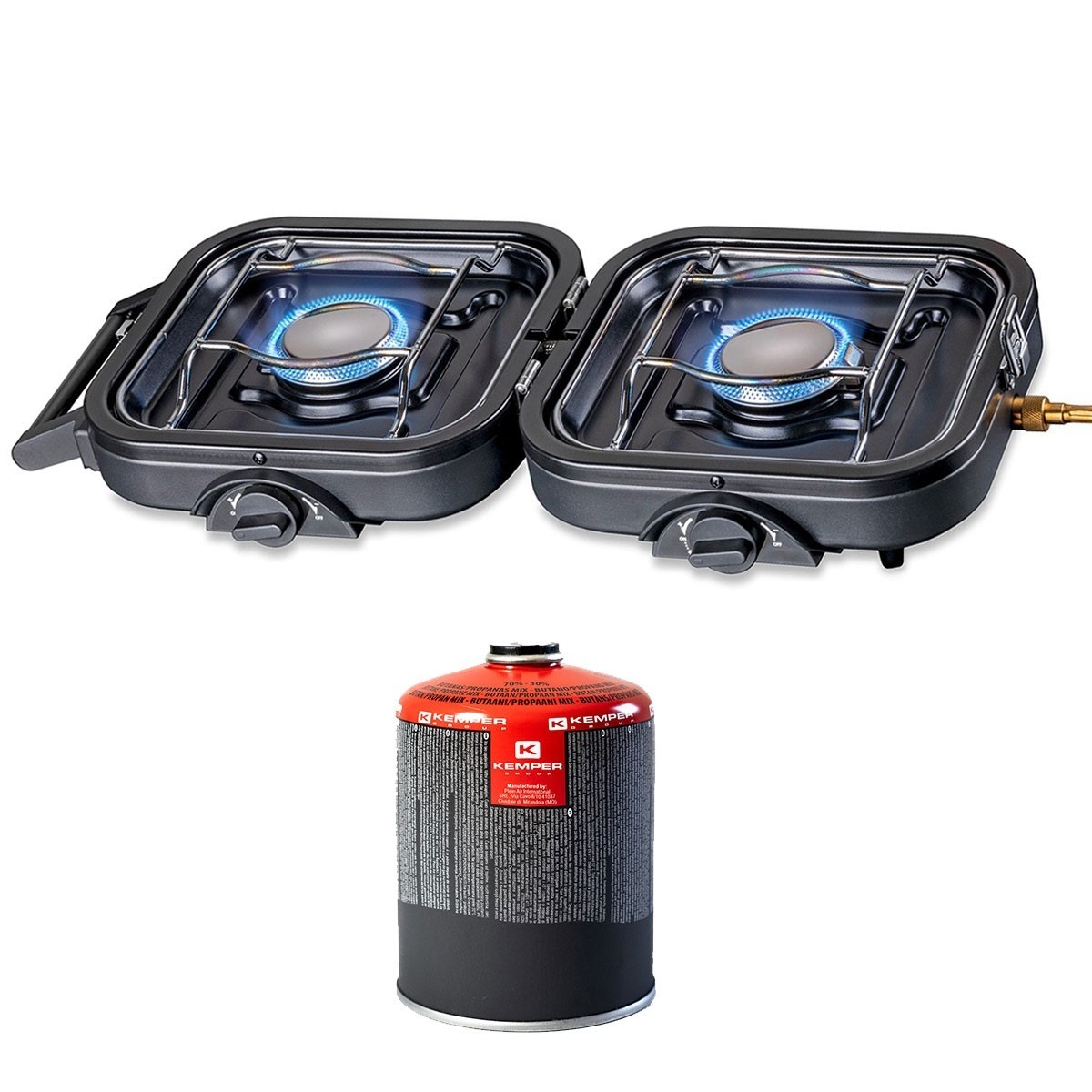 Réchaud gaz 2 feux 4600W Pliable Brûleurs inox + Cartouche de gaz KEMPER