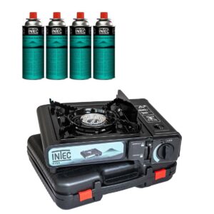Réchaud à gaz portable 2200W + 4 cartouches de gaz- allumage Piézo INTEC