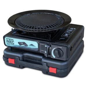 Réchaud gaz portable 2200W Allumage Piezo Plaque Grill Ø25cm Acier robuste INTEC