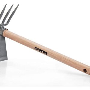 Serfouette 3 dents et panne Manche bois Hêtre Inox Forgé main - VITO