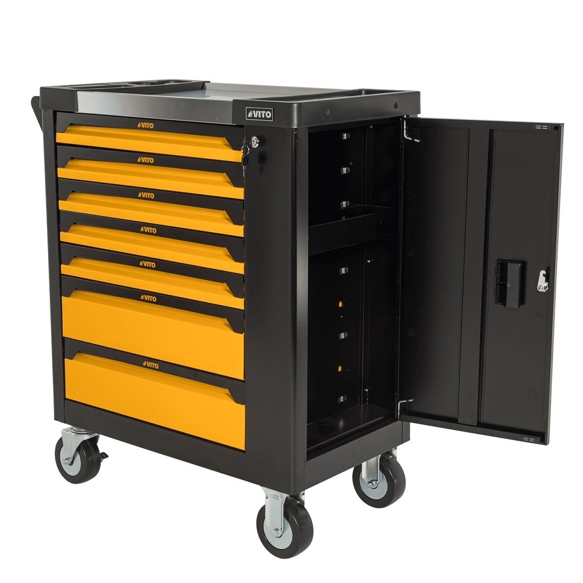 Servante d'atelier 7 tiroirs 221 pièces Porte latérale 4 Roues Serrure à clé VITO