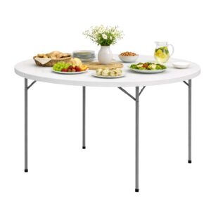 Table ronde pliante 6 personnes Blanche Ø122cm Pied en acier diam 4,5cm KZ GARDEN