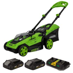 Tondeuse à gazon sans fil 40V + 2 batteries 2.0Ah + Chargeur double Moteur Brushless Largeur 40cm Bac 40L VITO