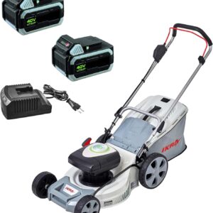 Tondeuse à gazon sans fil 40V + 2 Batteries lithium 2,5 Ah et chargeur Largeur de Coupe 43cm 6 hauteurs de coupe MULCHING IKRA