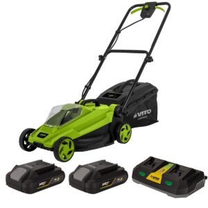 Tondeuse à gazon sans fil 20V + 2 batteries lithium 2.0Ah + Chargeur double Largeur de coupe 32cm VITO