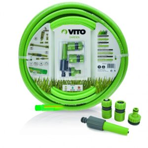 Tuyau d'arrosage 25m 19mm PVC renforcé 20 bars avec lance multi-jet et 2 raccords automatiques VITO GARDEN