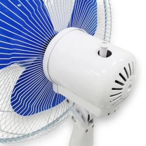 Ventilateur sur pied portable 45W - Blanc et Bleu - 3 pales - Ø40cm - 3 hauteurs réglables max 1,30m - 3 vitesses - INTEC